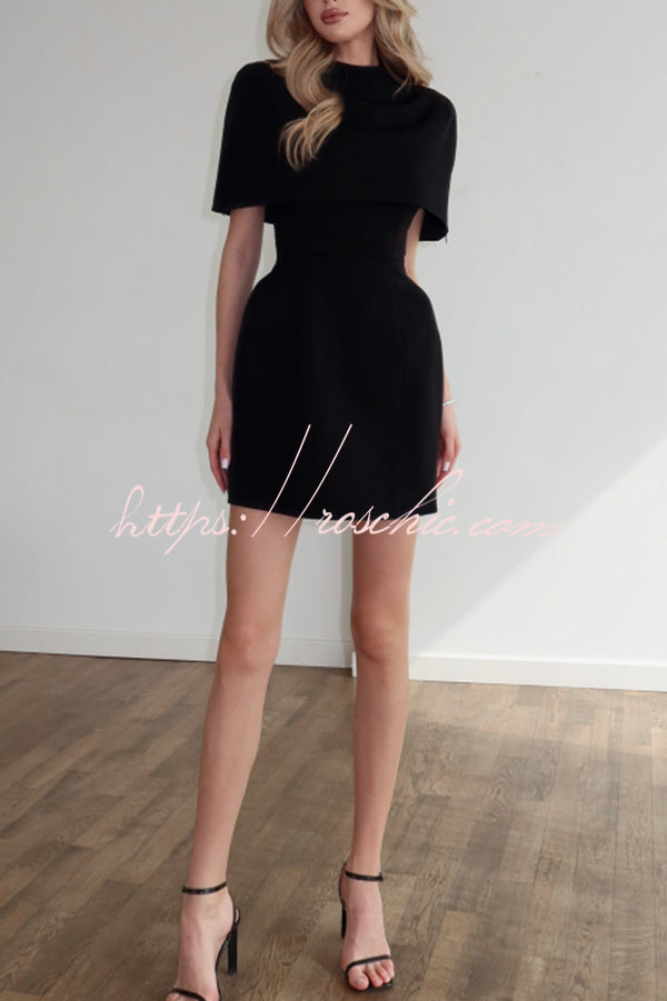 Solid Color Shawl and Square Neck Sleeveless Fitted Mini Dress Two-piece Set