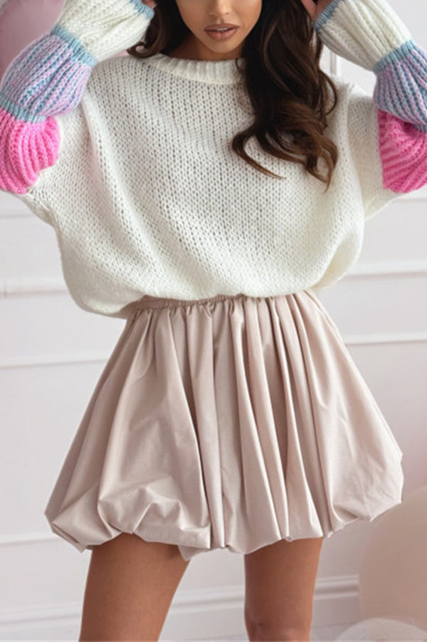 Stylish Loose-fitting Color-blocked Long-sleeved Knit Sweater