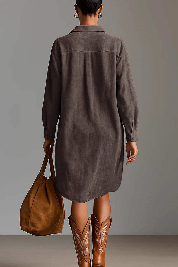 Fashionable Embroidered Loose Suede Long-sleeved Casual Mini Dress