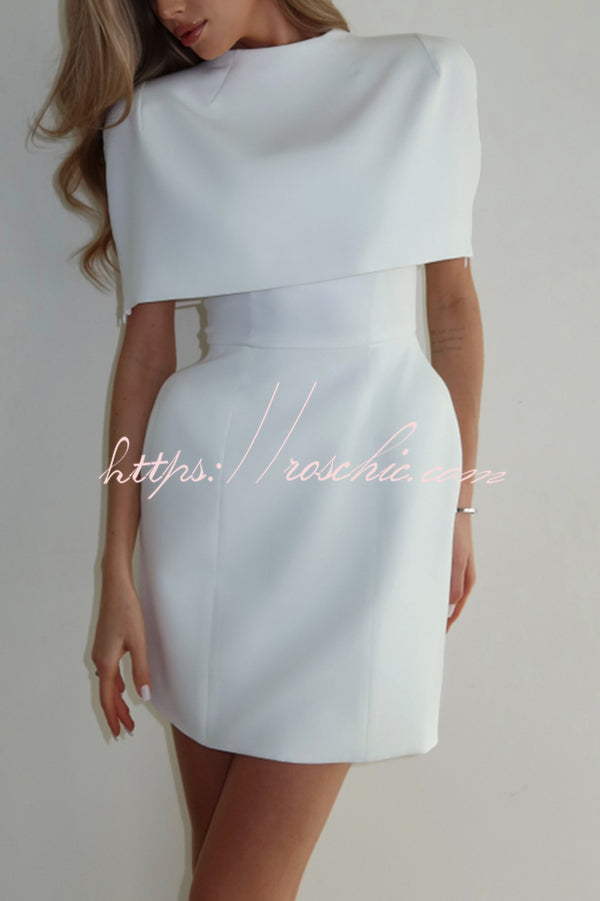 Solid Color Shawl and Square Neck Sleeveless Fitted Mini Dress Two-piece Set