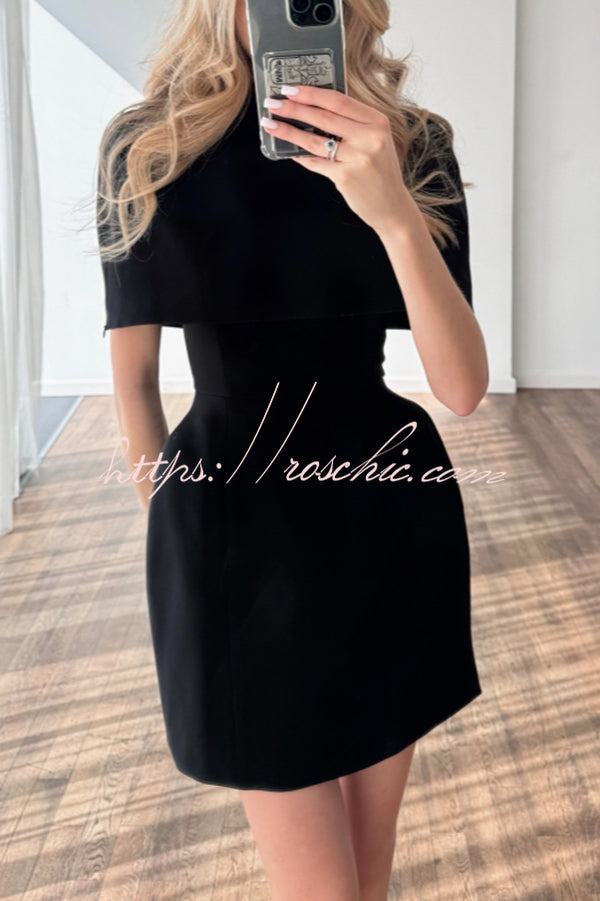 Solid Color Shawl and Square Neck Sleeveless Fitted Mini Dress Two-piece Set