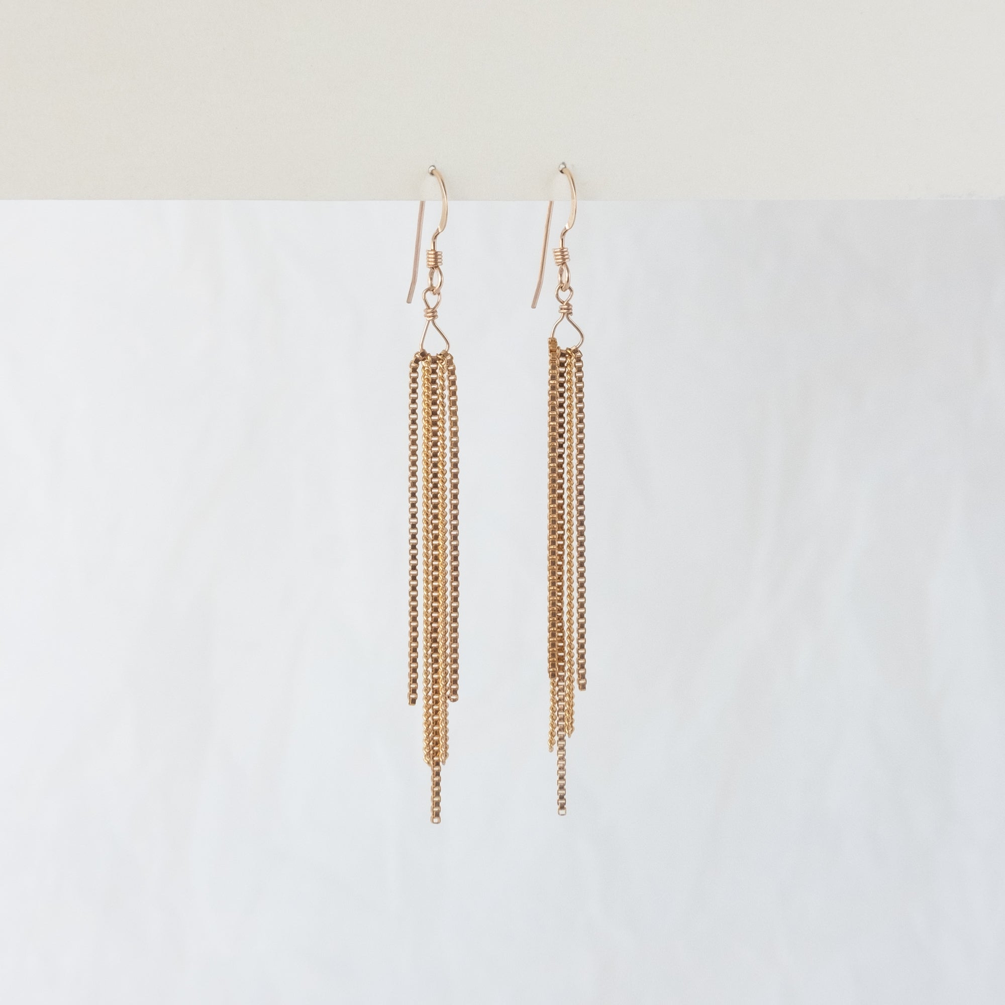 Sample 37: Gold Filled Thin Box Chain Tassel Earrings