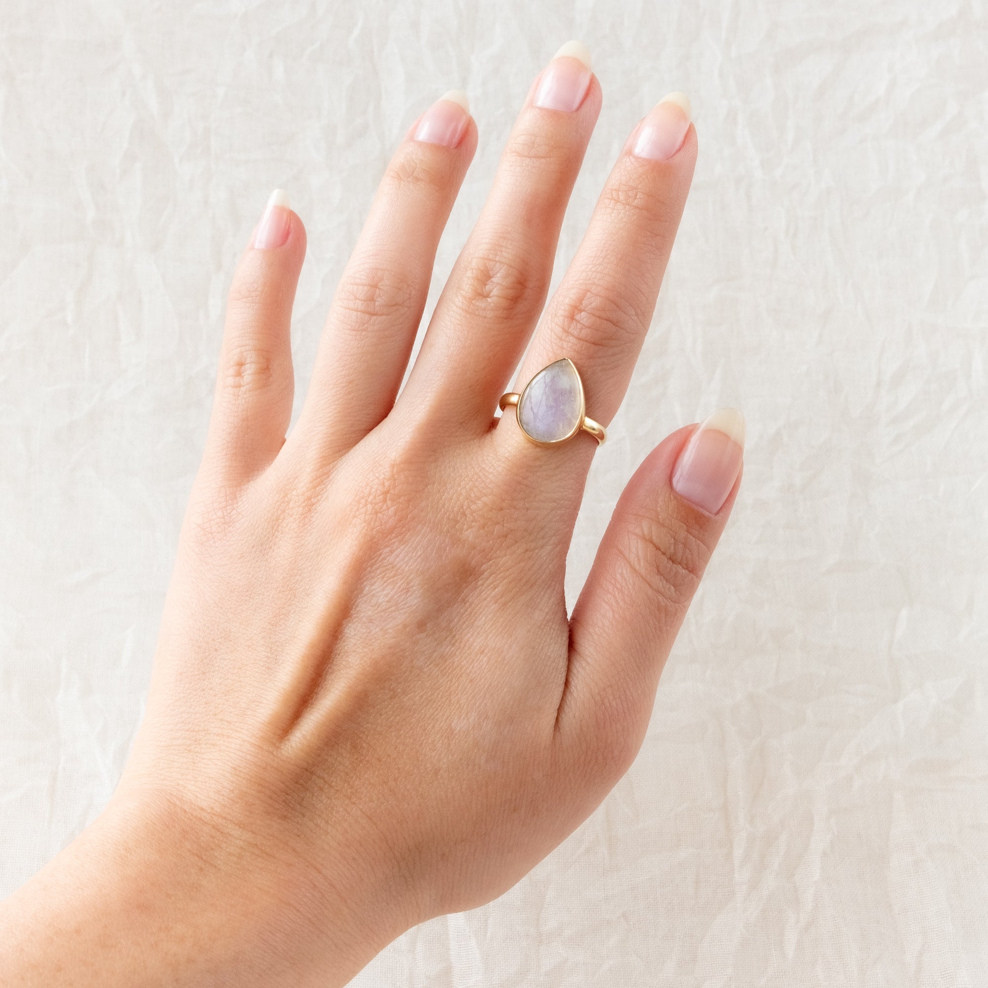Sample 71: Gold Plated Moonstone Teardrop Ring - size 5