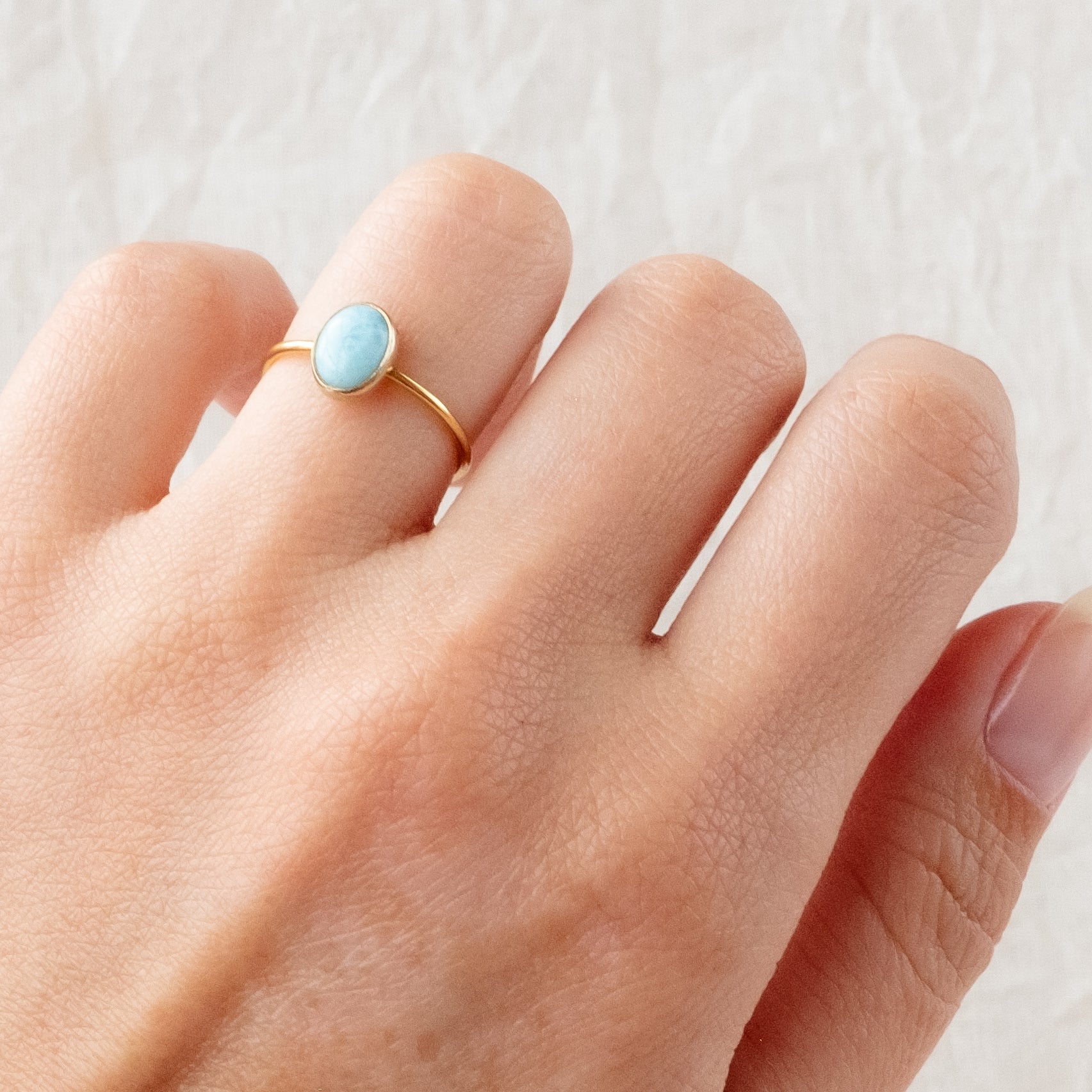 Sample 72: Gold Plated Turquoise Oval Stone Ring - size 5