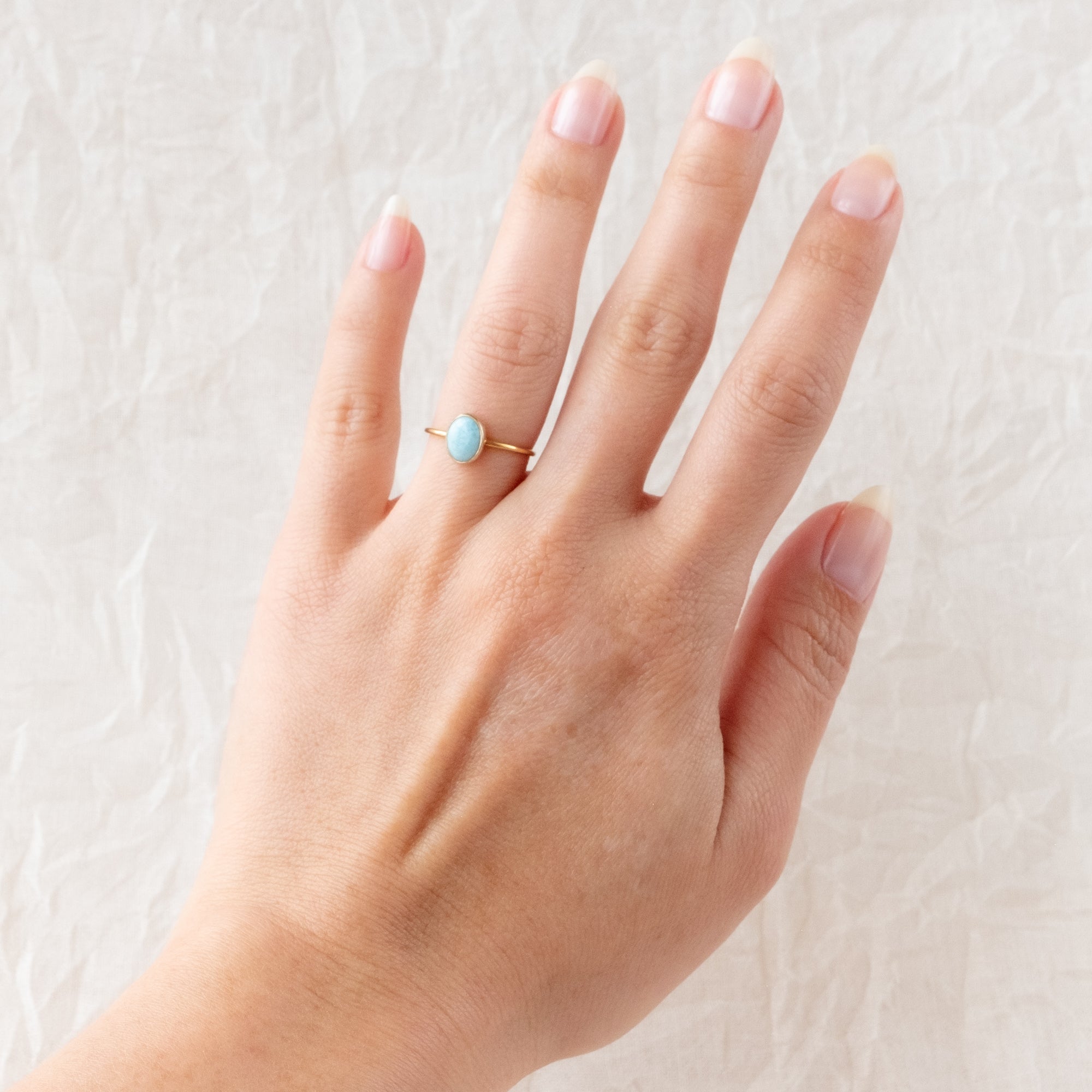 Sample 72: Gold Plated Turquoise Oval Stone Ring - size 5