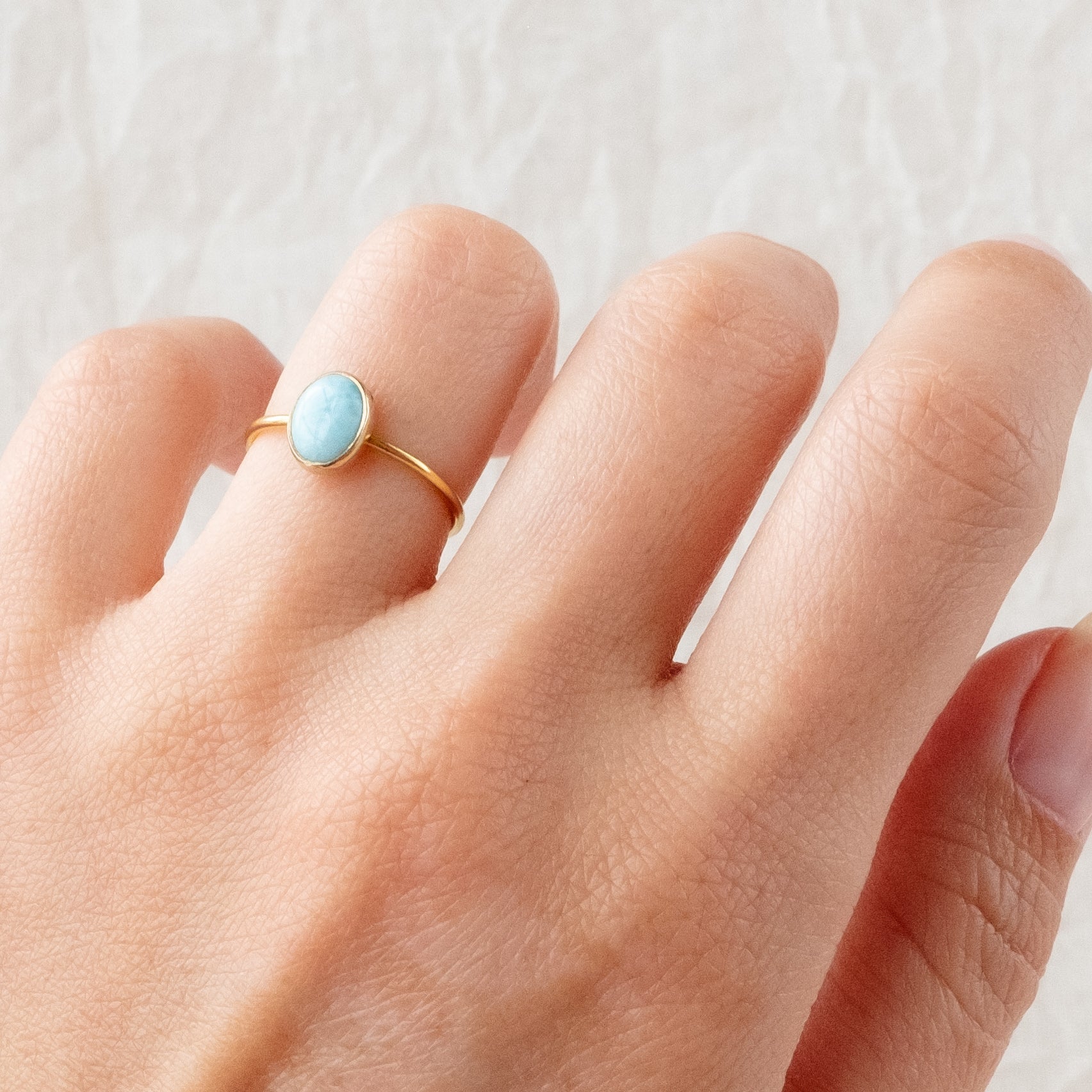 Sample 72: Gold Plated Turquoise Oval Stone Ring - size 5