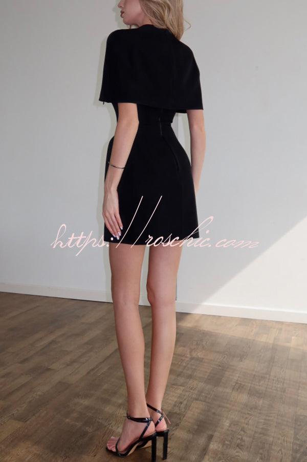 Solid Color Shawl and Square Neck Sleeveless Fitted Mini Dress Two-piece Set