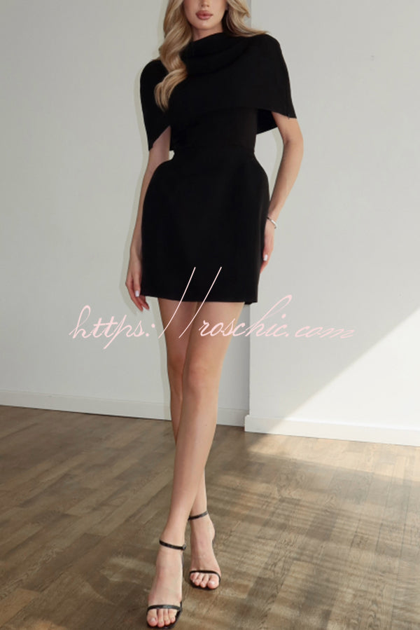 Solid Color Shawl and Square Neck Sleeveless Fitted Mini Dress Two-piece Set