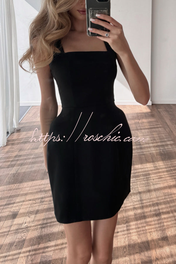 Solid Color Shawl and Square Neck Sleeveless Fitted Mini Dress Two-piece Set