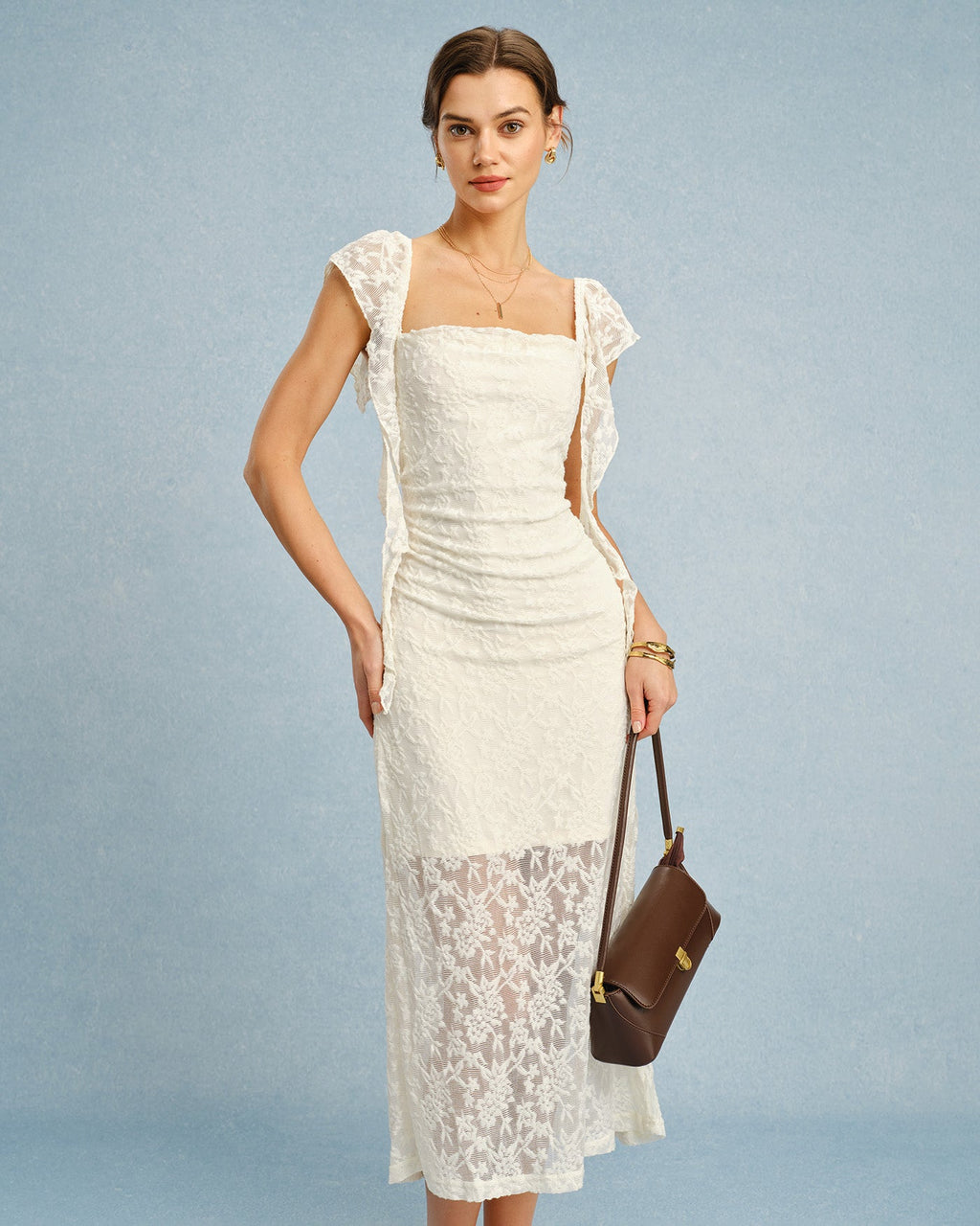 Apricot Textured Floral Ruffle Slip Midi Dress