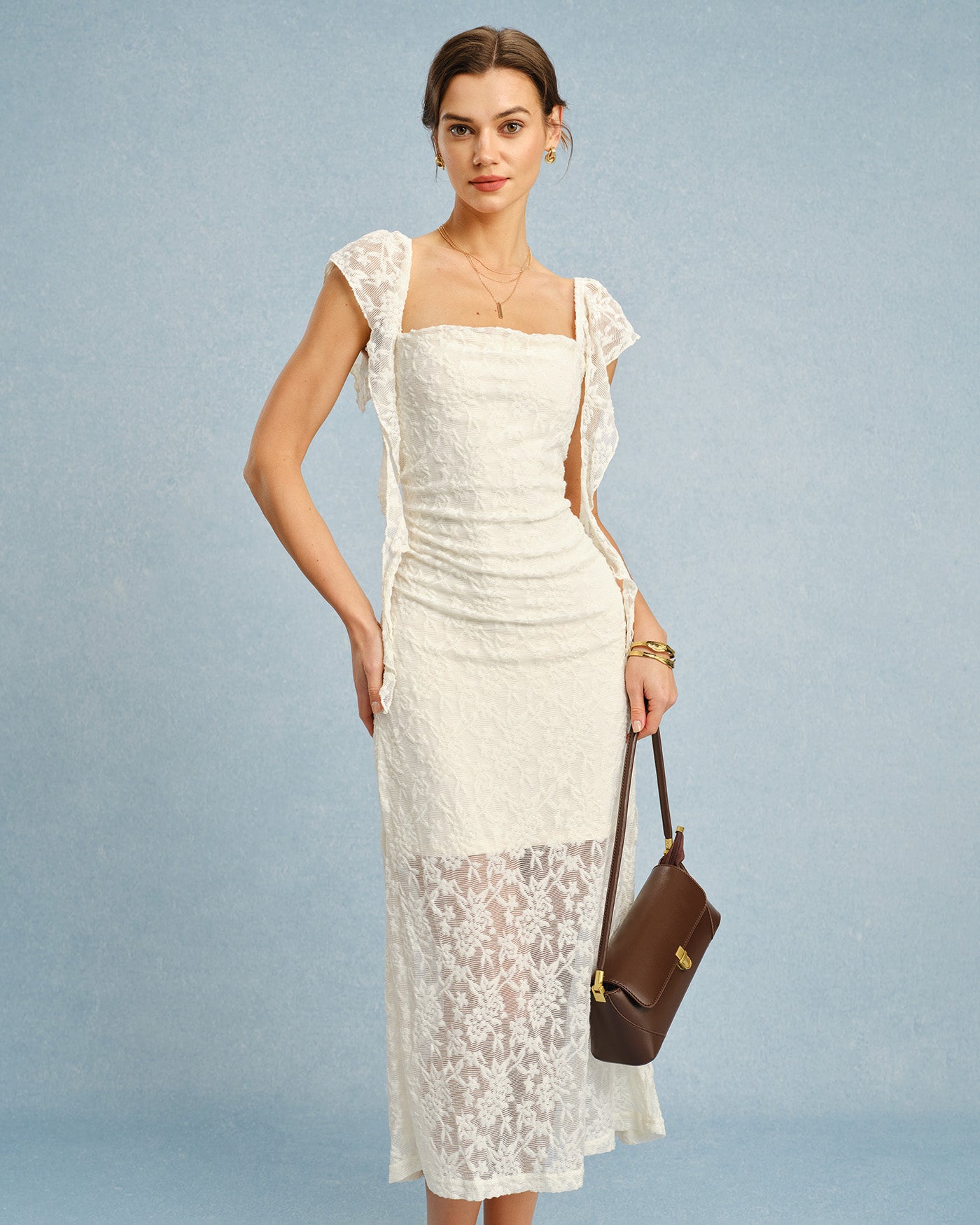 Apricot Textured Floral Ruffle Slip Midi Dress