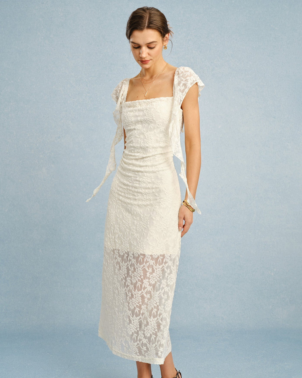 Apricot Textured Floral Ruffle Slip Midi Dress