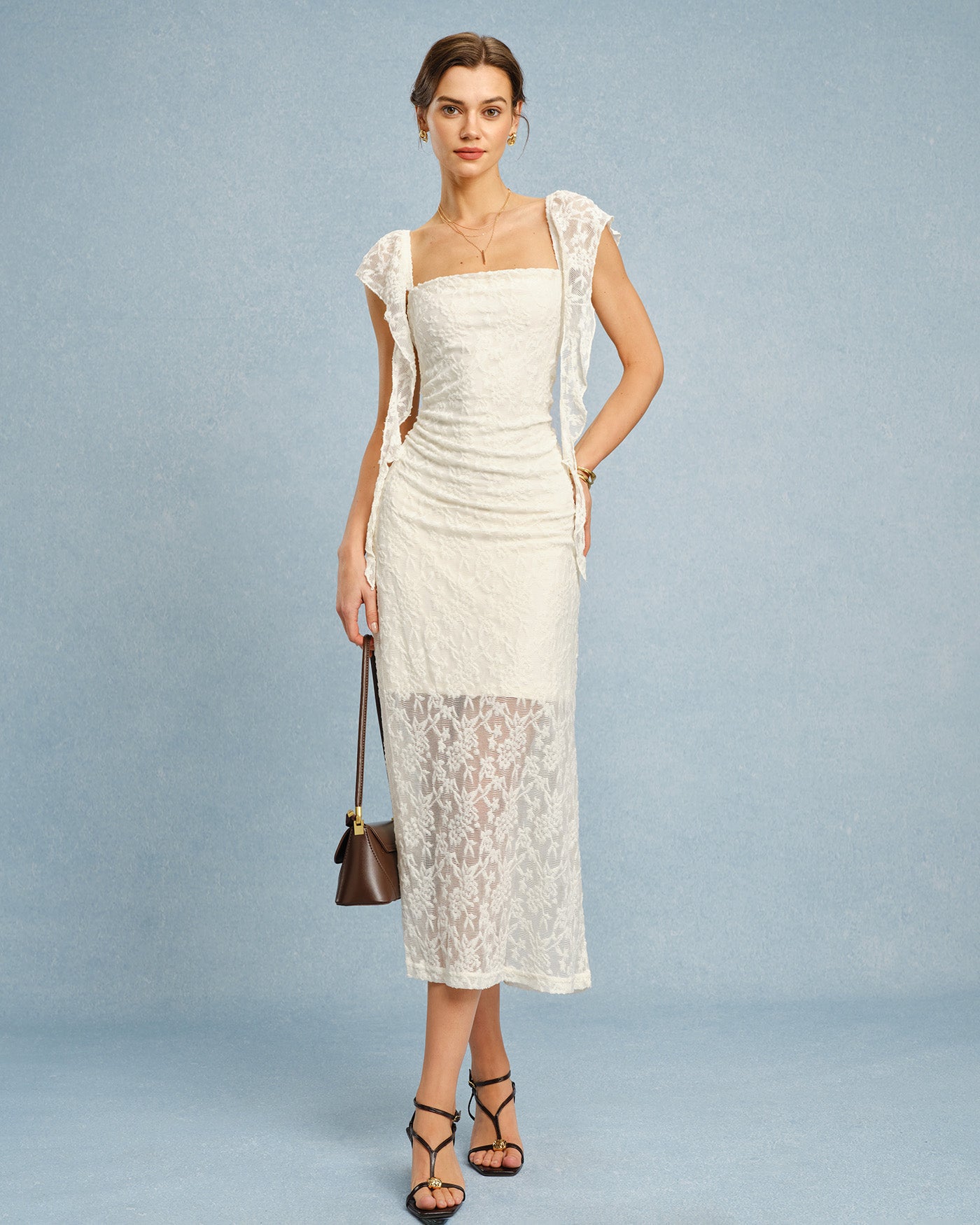 Apricot Textured Floral Ruffle Slip Midi Dress