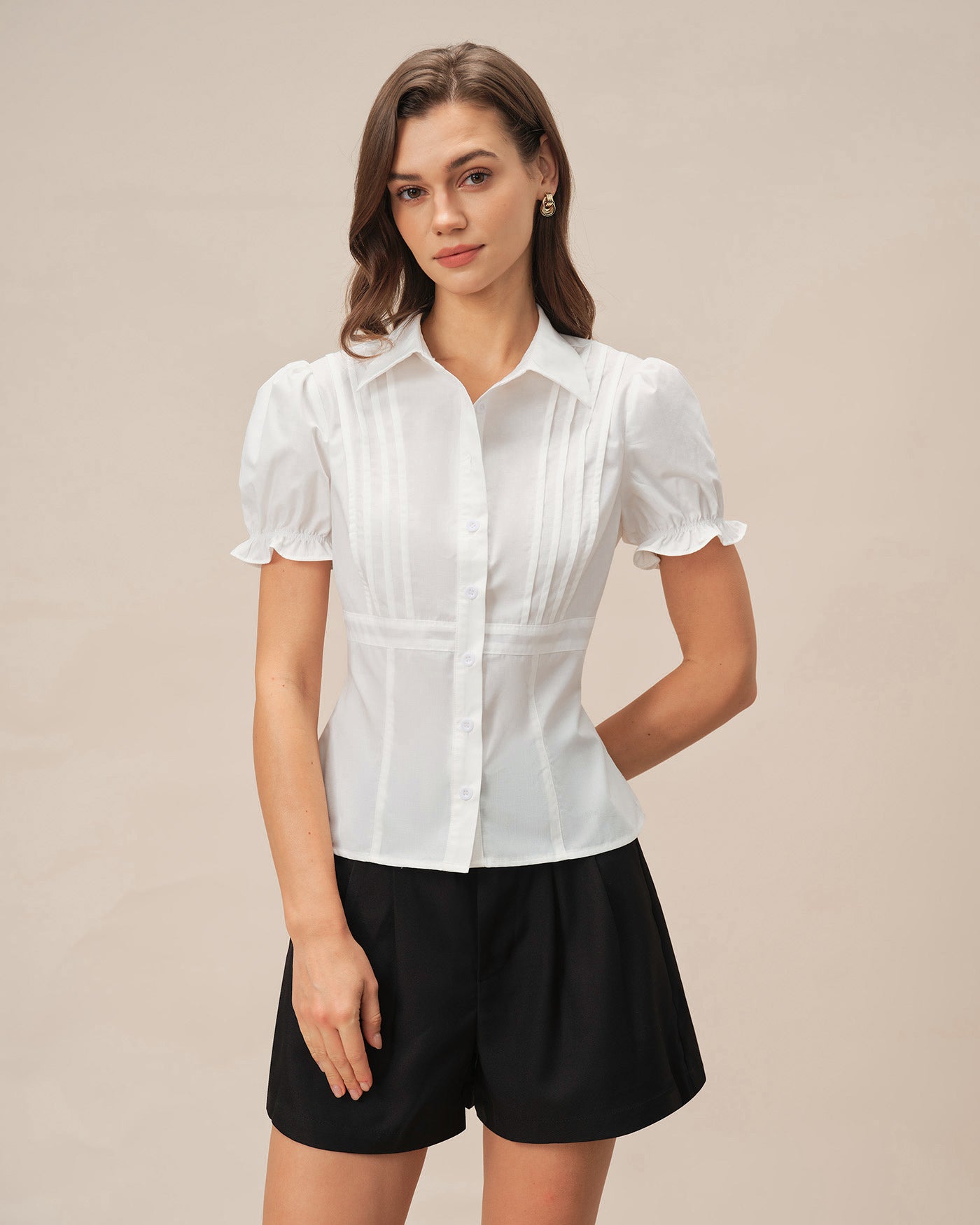 White Puffed Sleeve Collar Blouse