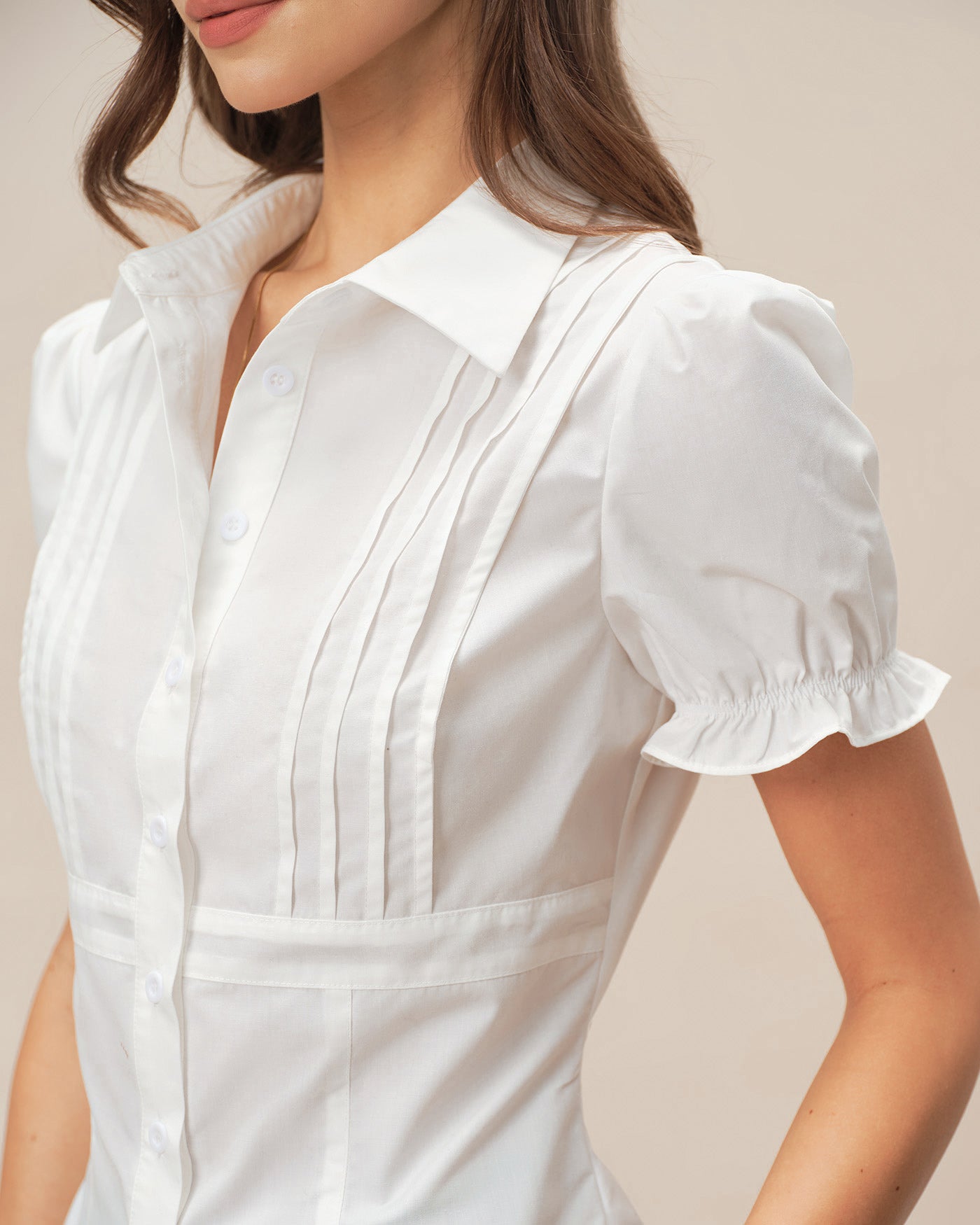 White Puffed Sleeve Collar Blouse