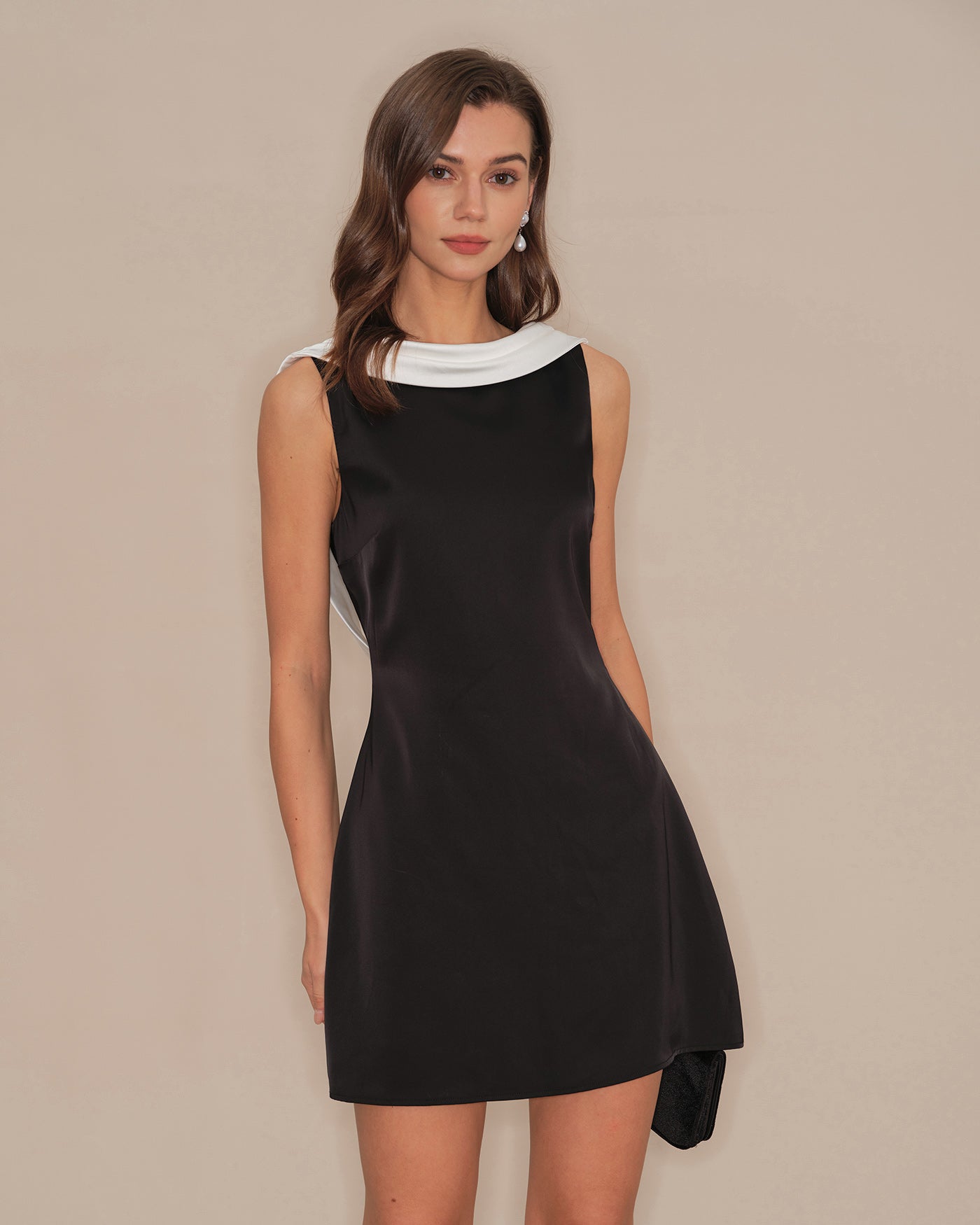 Black Cowl Neck Backless Mini Dress