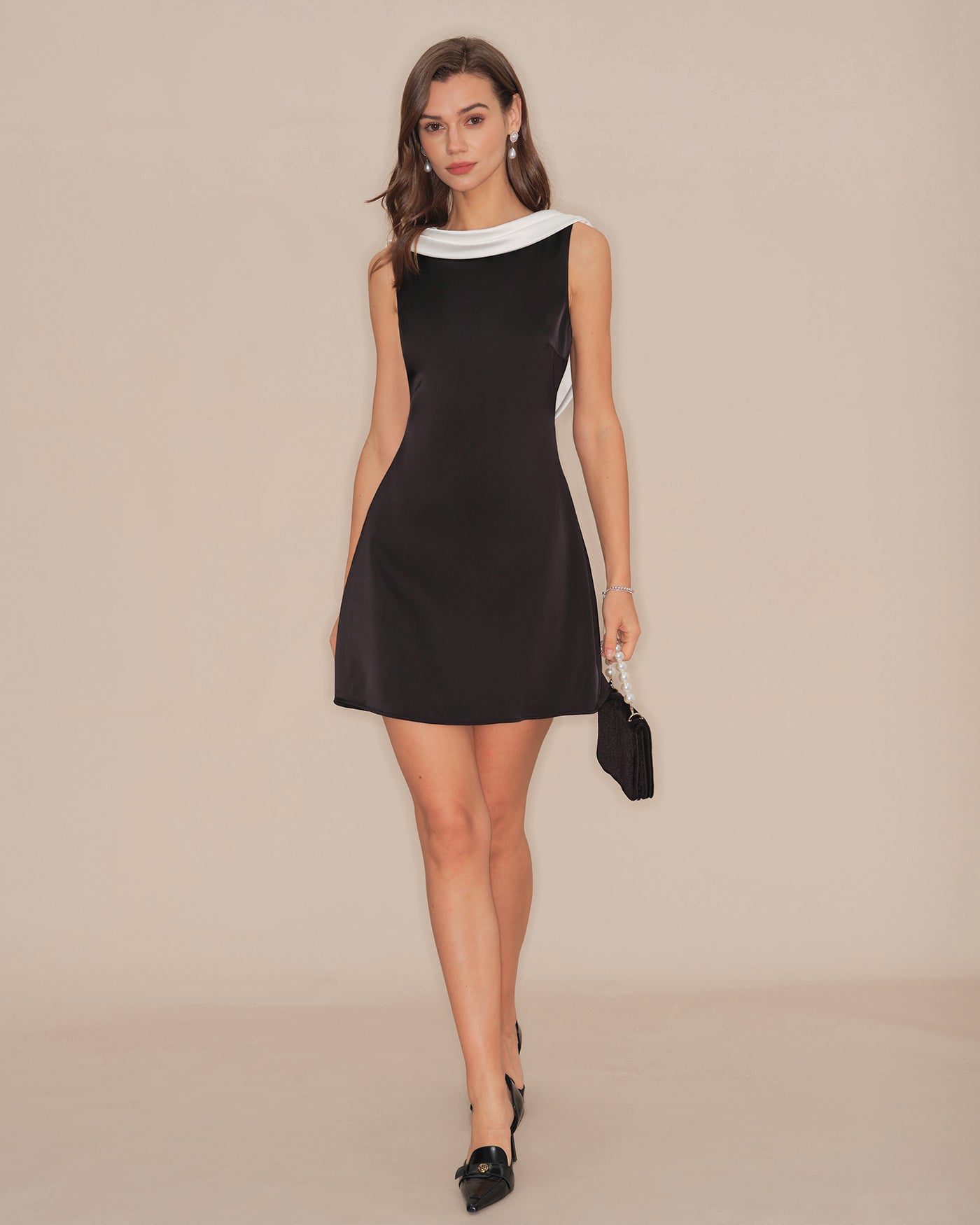 Black Cowl Neck Backless Mini Dress