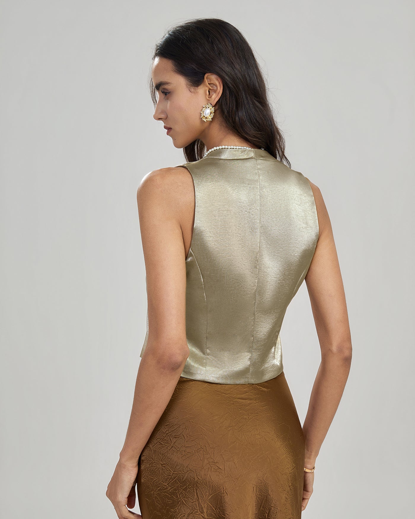 Apricot V Neck Button Vest